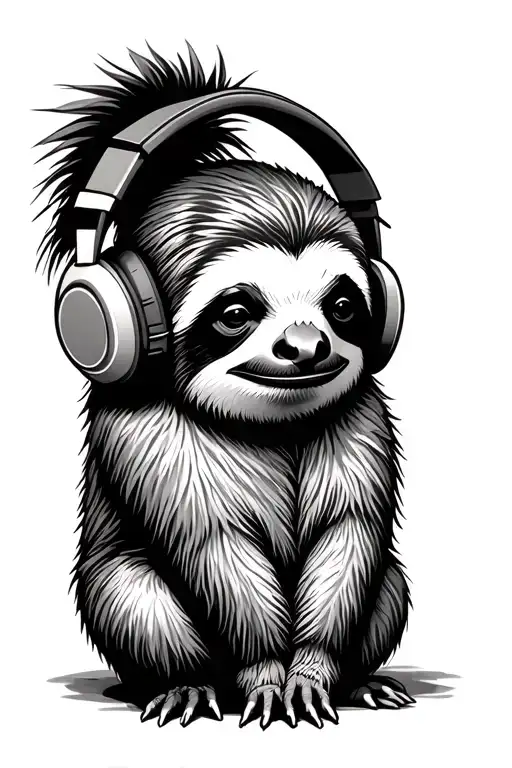 Hop Sloth Wearing Headphones Listening To Music