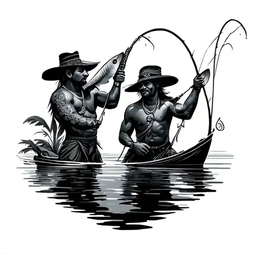 Two Brothers Fishing Scene Maori