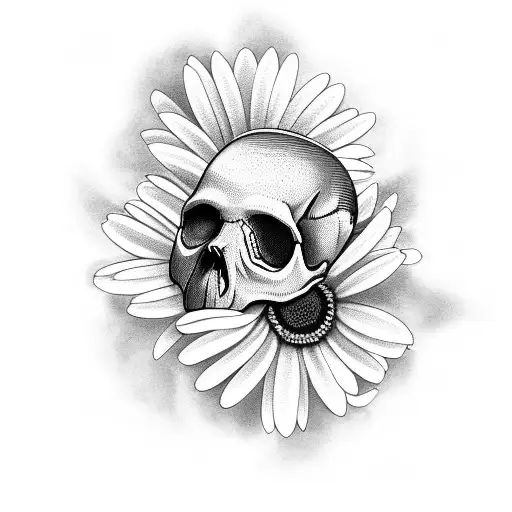 Skull With Daisy All Around The Skull