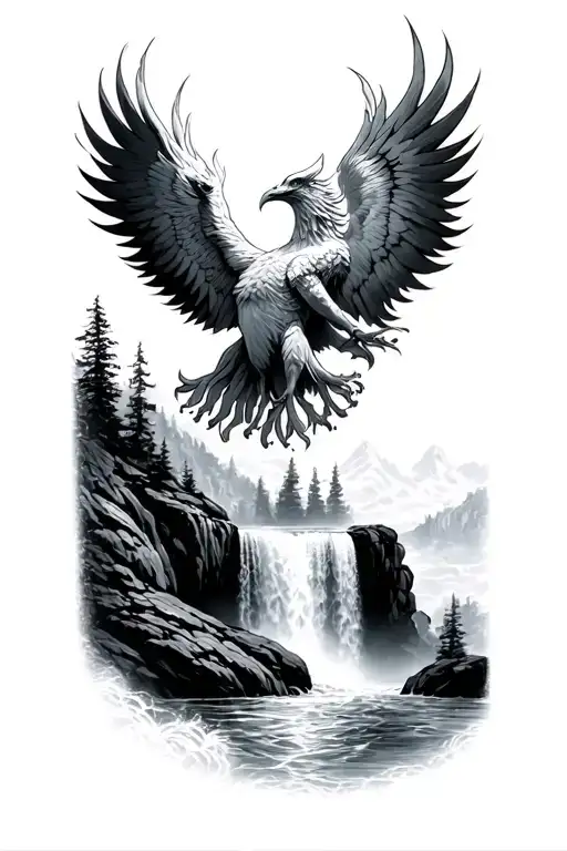 Phoenix Above A Waterfall
