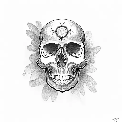 Skull With Daisy All Around The Skull And Through The Eye Socket