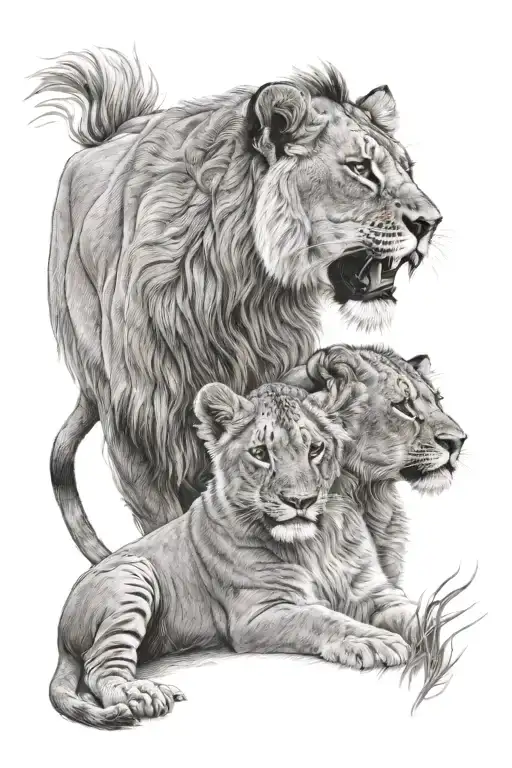 2 Lionesses One Lion Cub