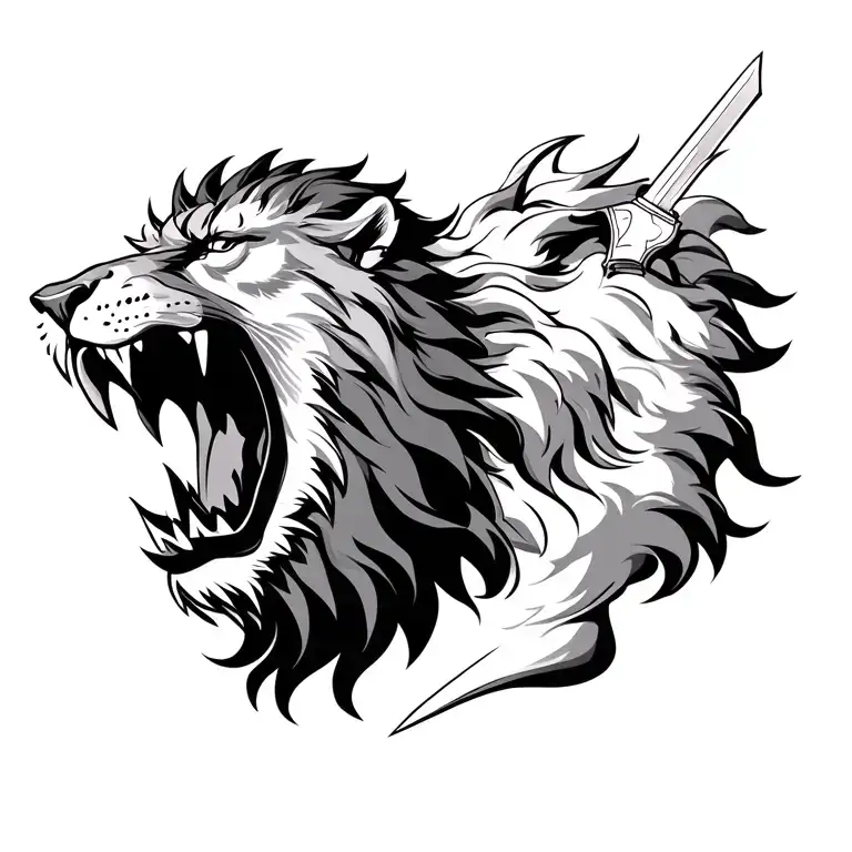 Lion With A Dagger In Its Jaws Wide Open Ready