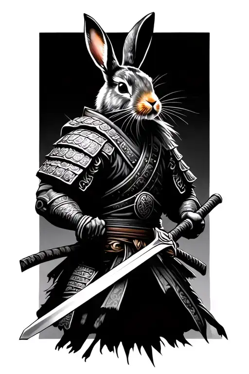 Rabbit Samurai Warrior Wielding A Sword