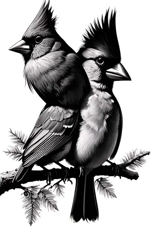 Mom Dad Cardinals Sitting On A Branch