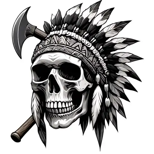 Native American Skull With Tomahawks