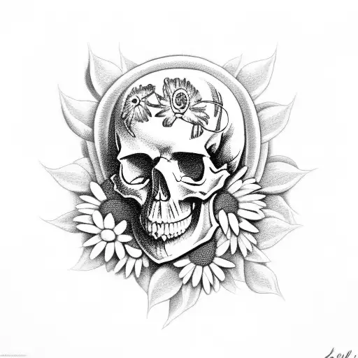 Skull With Daisy With Snakes In The Eyes