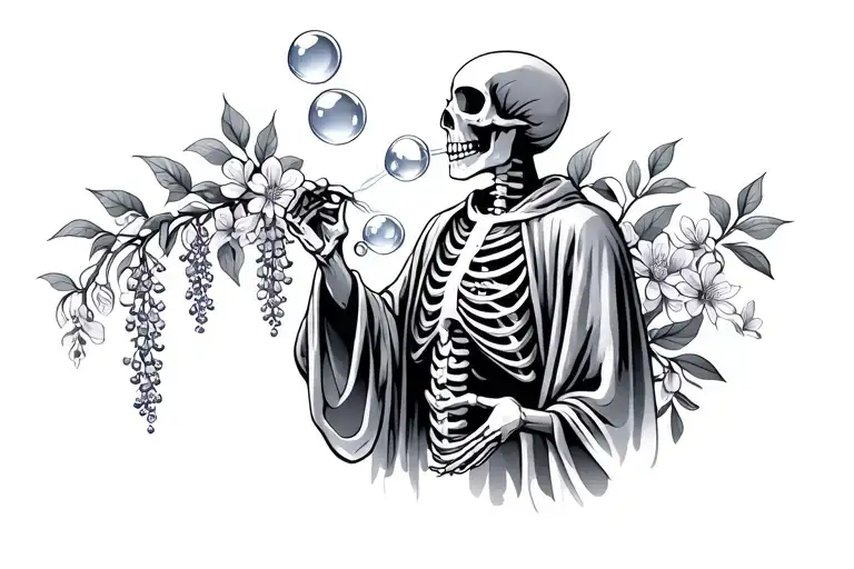 Skeleton In Robe Blowing Bubbles With Wisteria And Orange Blossom Simple