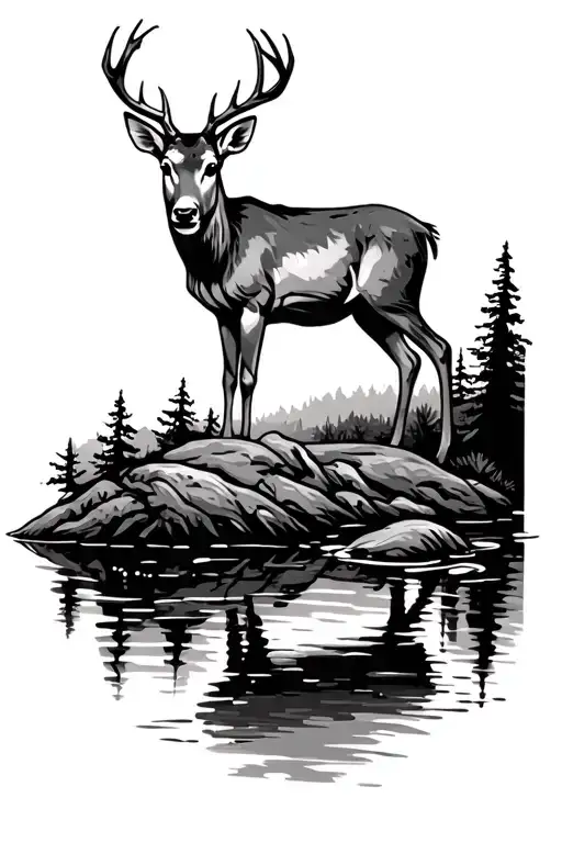Deer In The Woods Over A Pond