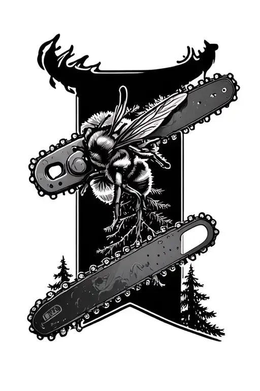 Chainsawchain Combined With Forrest And Pine Trees To Bee Tattoed On An Arm