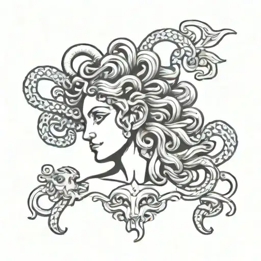 Medusa Greek Mythology Inspired Tattoo Featuring Iconic Symbols