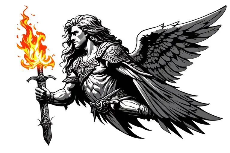 Trojan Guardian Angel Holding A Flaming Sword
