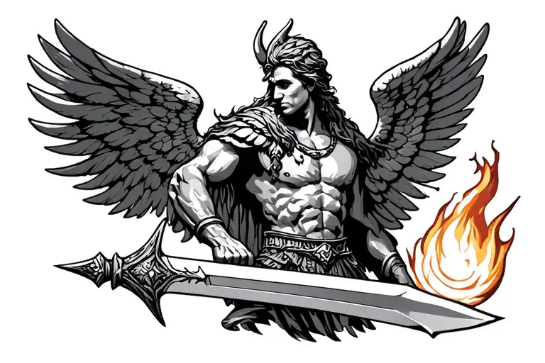 Trojan Guardian Angel Holding A Flaming Sword