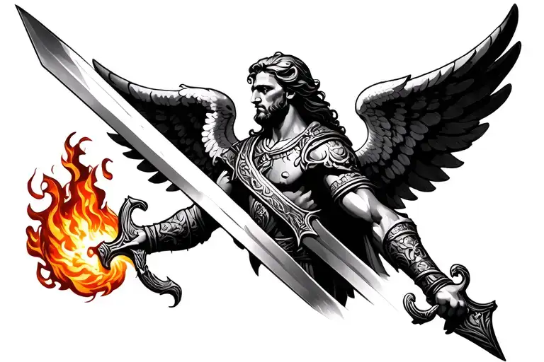 Trojan Guardian Angel Holding A Flaming Sword