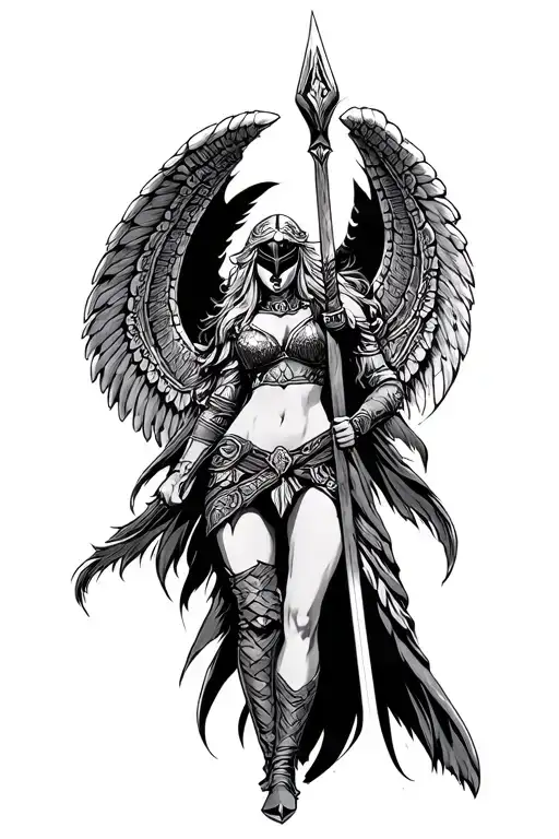 Full Masked Valkyrie Wielding Spear