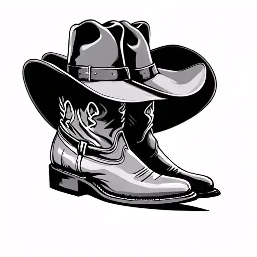 Cowboy Boots With Hat Sitting