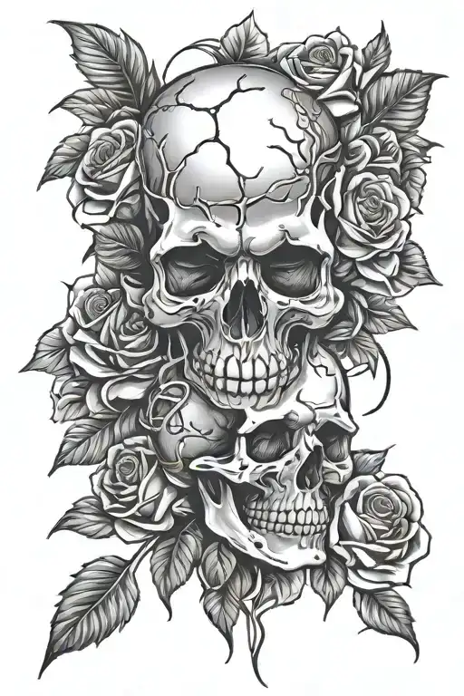 Skull And Roses Intertwined