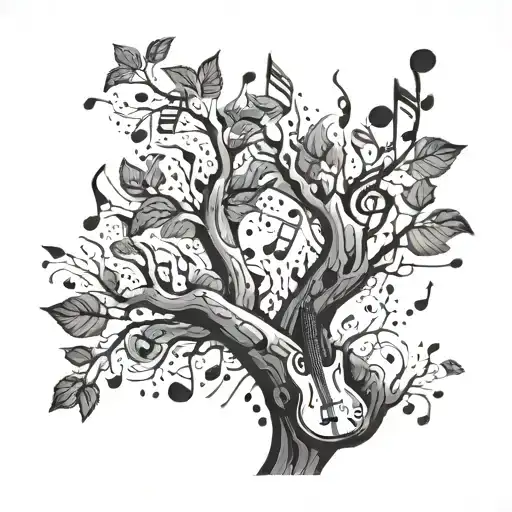 A Tree Trunk With Music Notes Growing Into Branches With Raindrops Falling From The Leaves