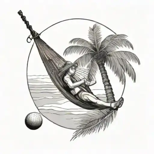 A Peaceful Beach Scene With A Softball Player Relaxing In A Hammock Under A Palm Tree