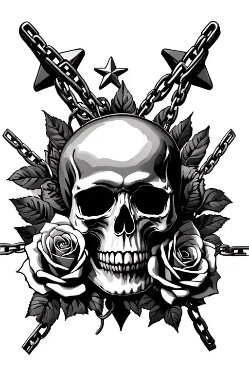 Skull And Roses With Stars And Chains