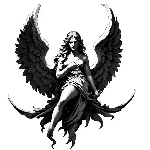 God Angel Asymmetric Wings With Shadows Looks Angry More Details Sketch