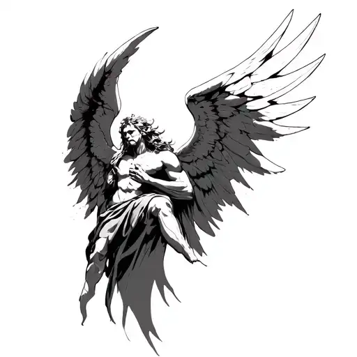 God Angel Asymmetric Wings With Looks Angry More Details Sketch