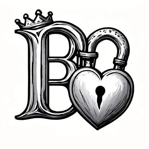 Letter B With A Crown And Heart Shaped Lock Minimalistic