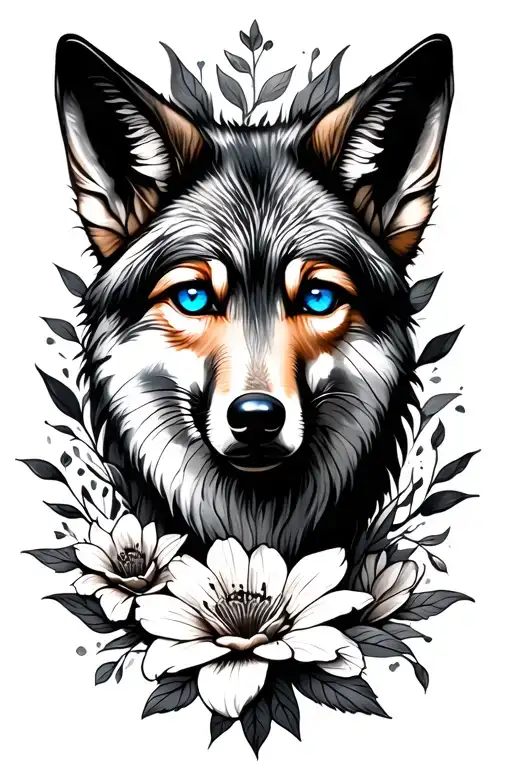 Floral And Coyote With Blue Eye