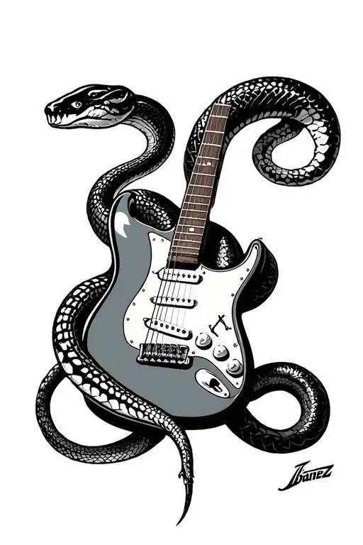 Two Snakes Coiled Around An Ibanez Guitar