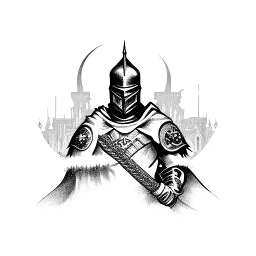 Dark Fantasy Knight Castle Moon Starsn Night