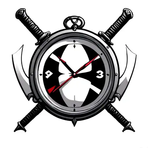 Deadpool Logo As Clock Face With Katanas As Clock Hands
