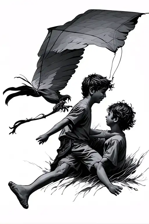 Father And Son Flying Kite