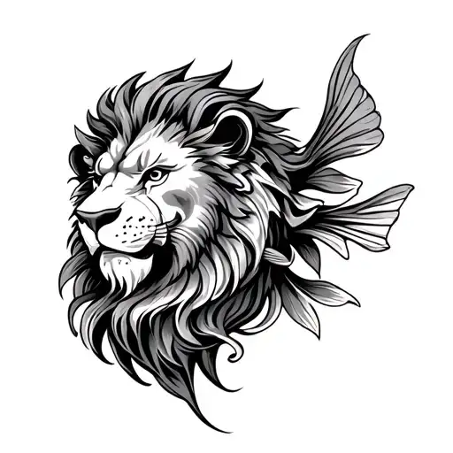 Lion Head With Fish Koi