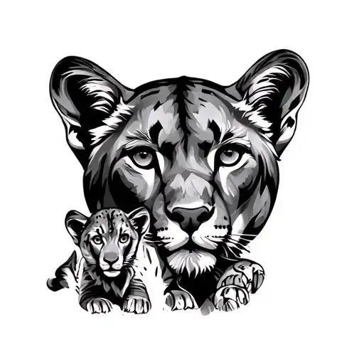 Male Mountain Lion With Two Cubs