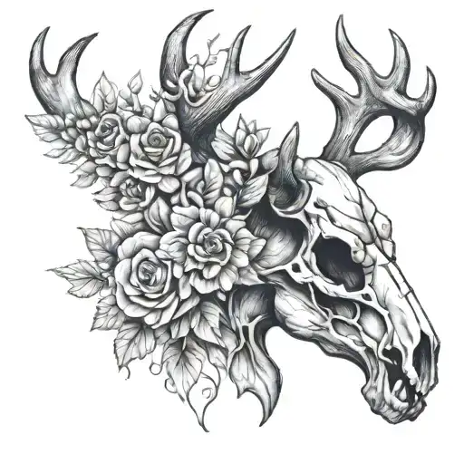 Deer Skull With Flowers