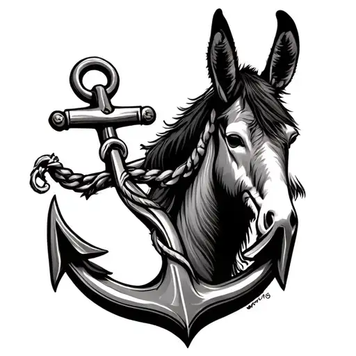 Majestic Donkey Intertwined With A Ship Anchor Connected