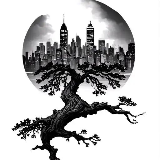 Tree And City Skyline In The Background