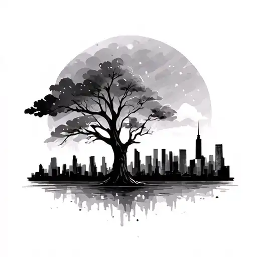 Tree And City Skyline Contrast