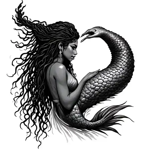 Black Mermaid With Locs Reaching Spiritual