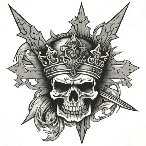 Pointed Cross Design Crown That Has A Katana Stabbed