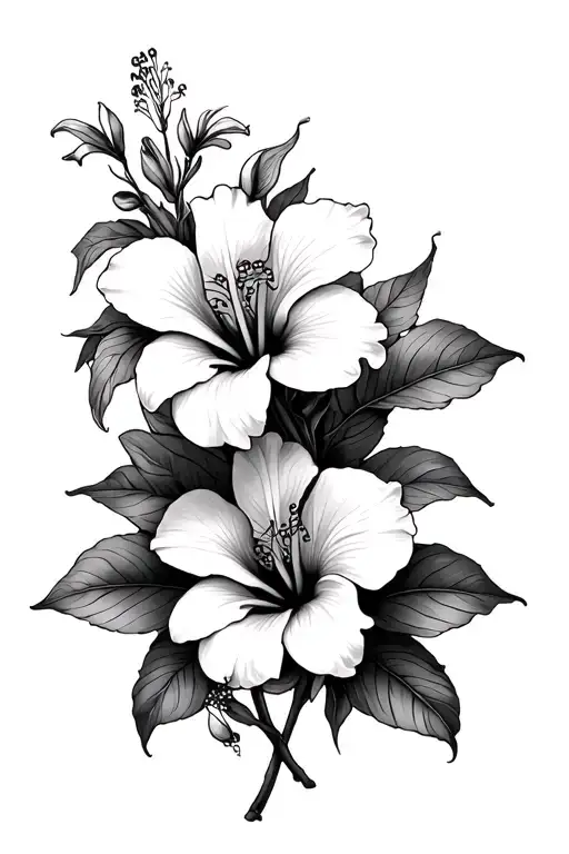 Hibiscus Flower Intertwined With Lillie And Orchid