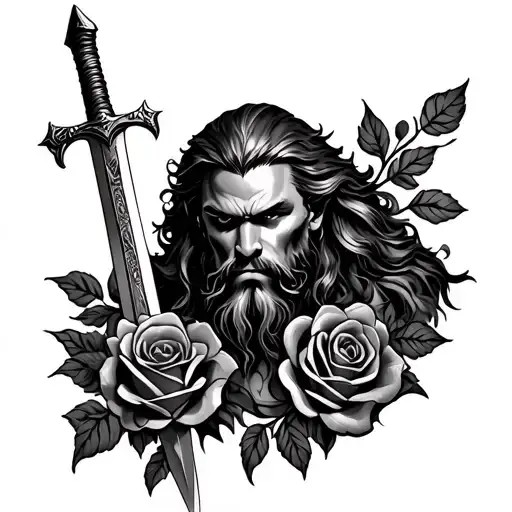 Viking With Sword And Roses