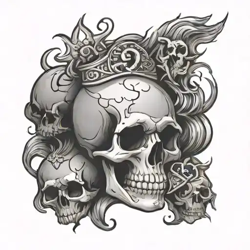 Skull With Fire Money Bags