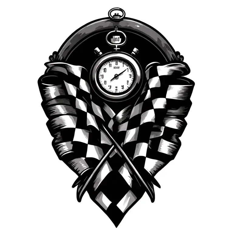 Stopwatch And Checkered Flags Ribbon Action