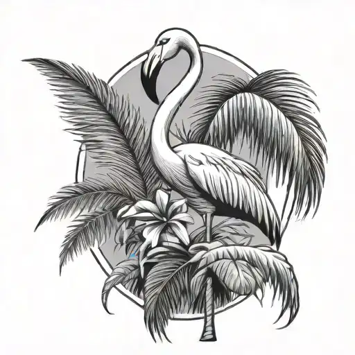 Palm And Flamingo Standing