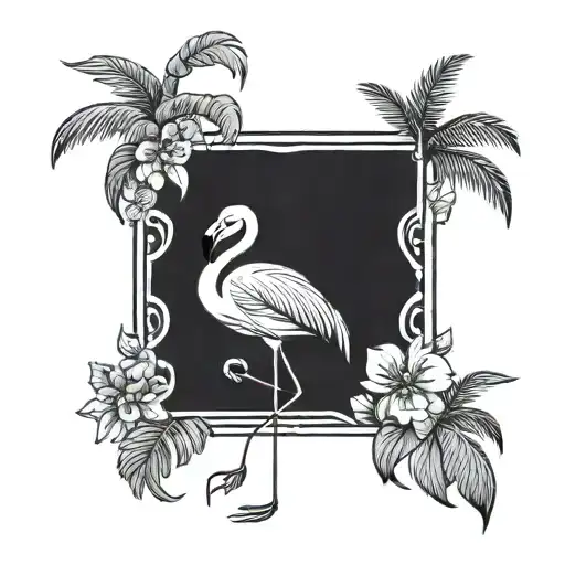 Palm And Flamingo Standing