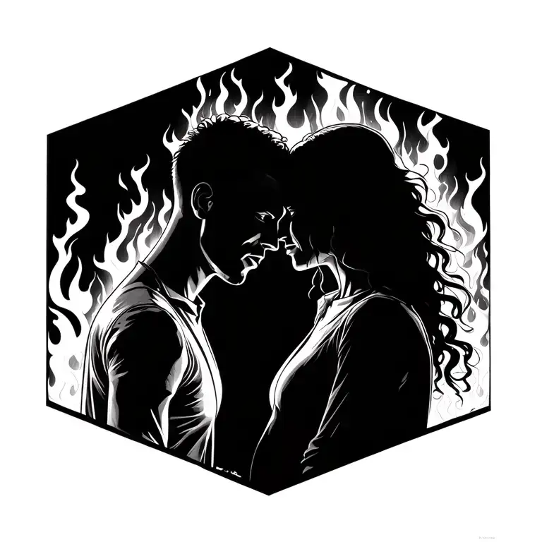 Couple In Flames Surrounding
