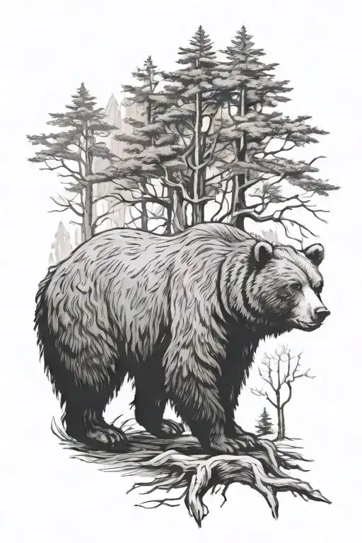 Grizzly Bear And Fading Trees Growing