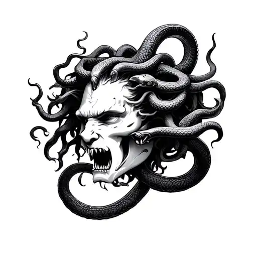 Medusa Head With Aggressive Snake