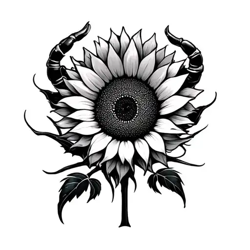 Sunflower With Scorpion M Symbol Intertwined